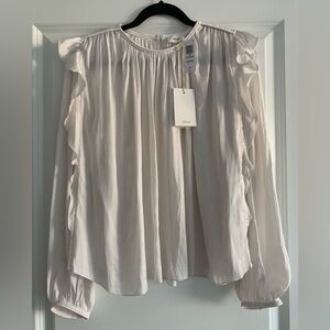 Aritzia Wilfred Women Cream Bernardin Satin-Like Ruffle Drapey Blouse sz Medium